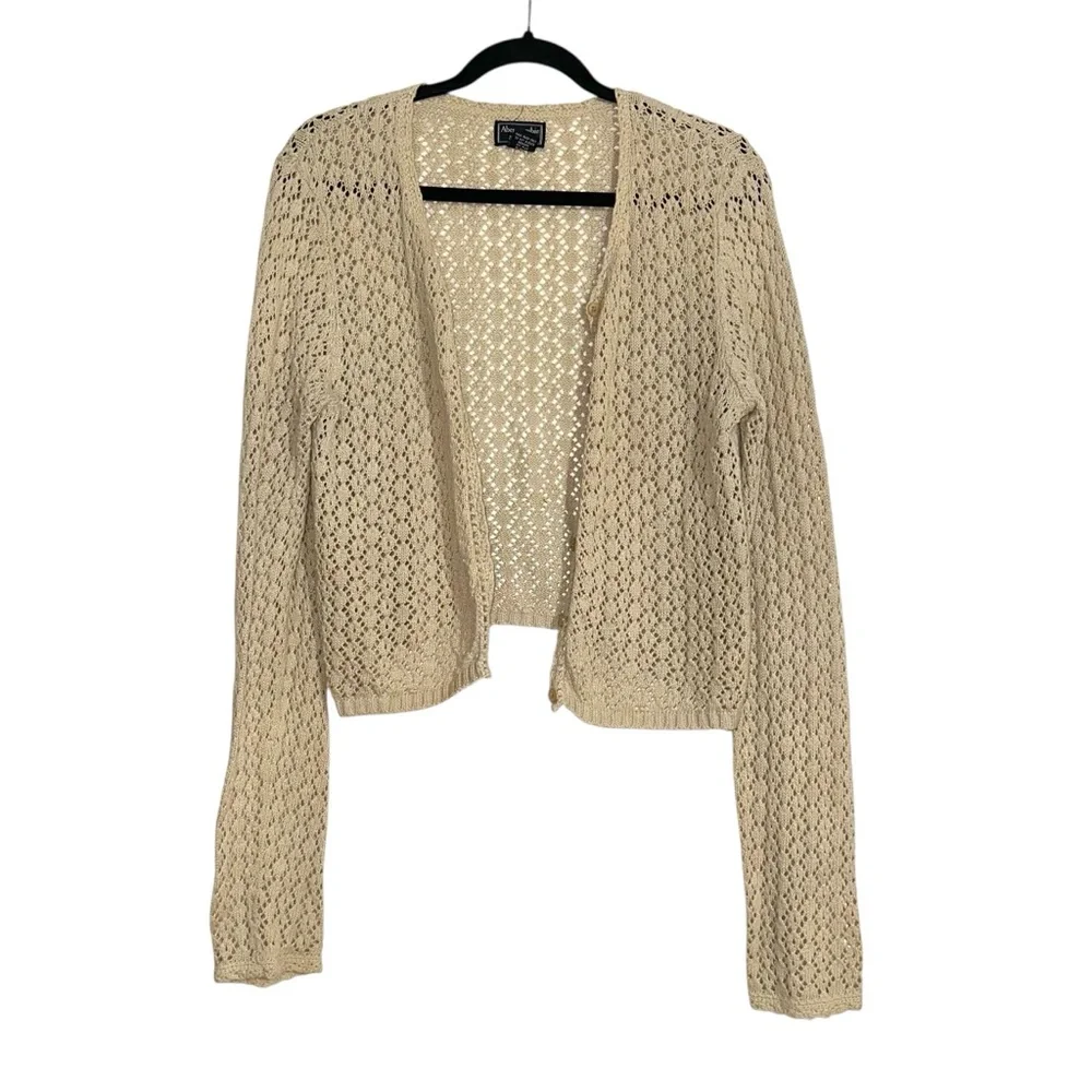 Abercrombie & Fitch Vintage Ramie Cotton Blend Knit Crochet Cardigan LARGE Y2K